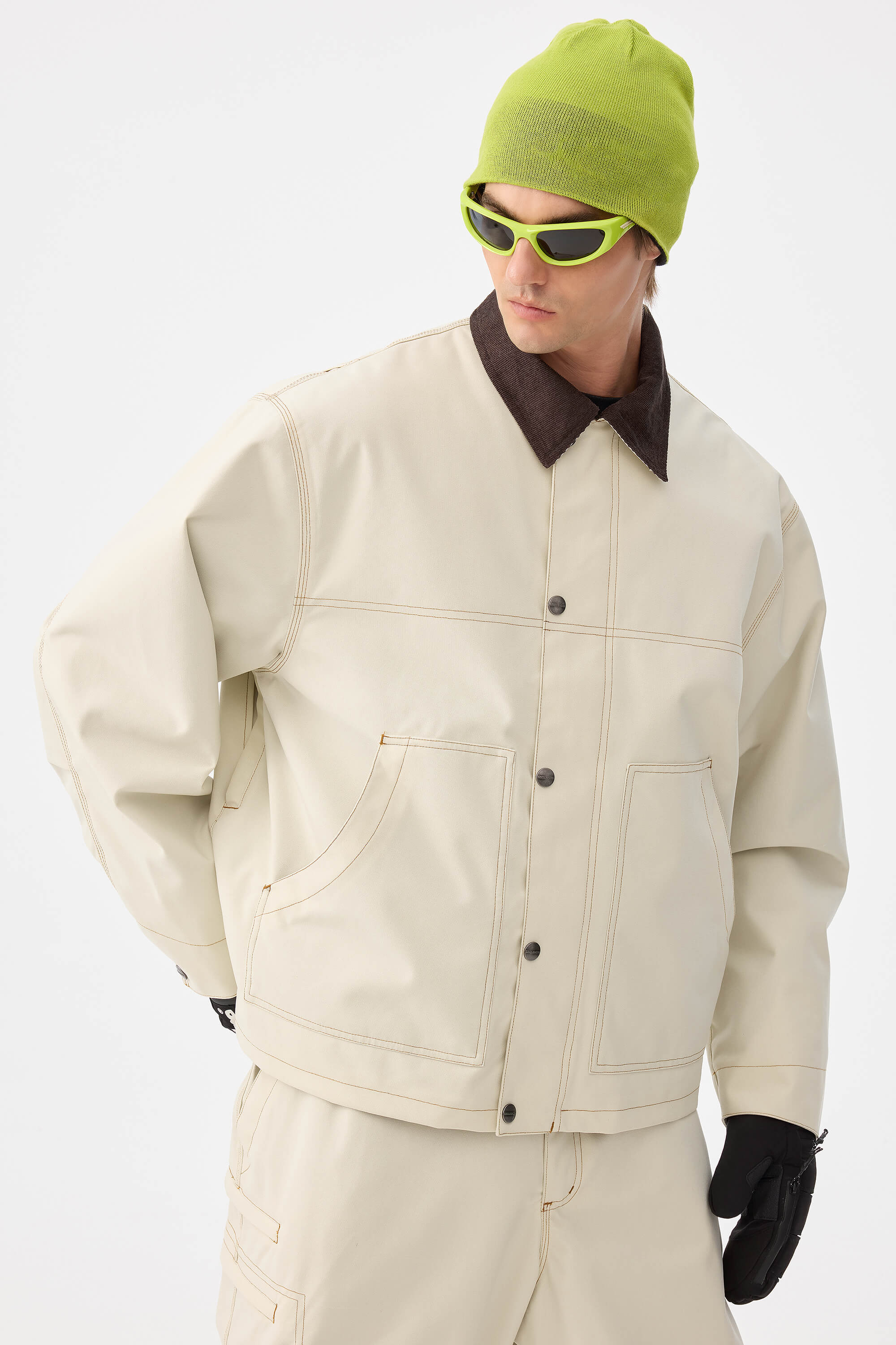 Men's Off White Boxy Workwear Heritage Contrast Stitching Snow