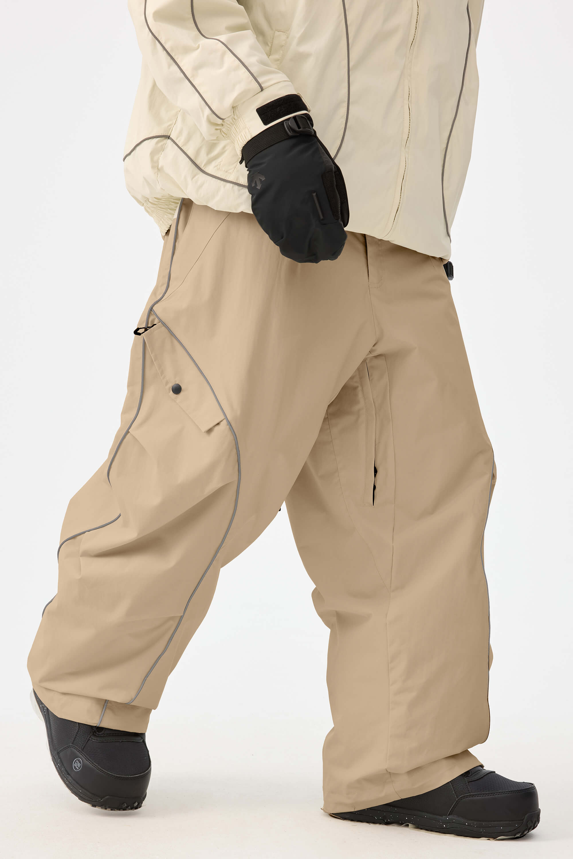 Men's Khaki Retro Track Reflective Piping Baggy Snow Pants – GSou Snow
