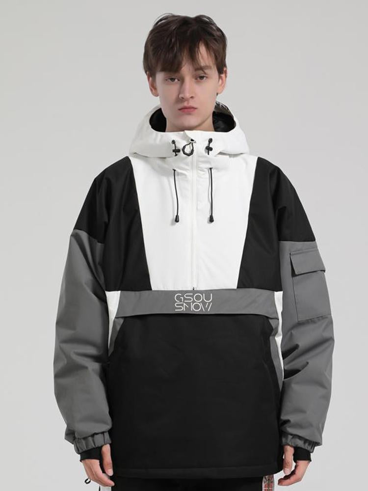 Men's Black & White Kangaroo Pocket Waterproof Baggy Snowboard