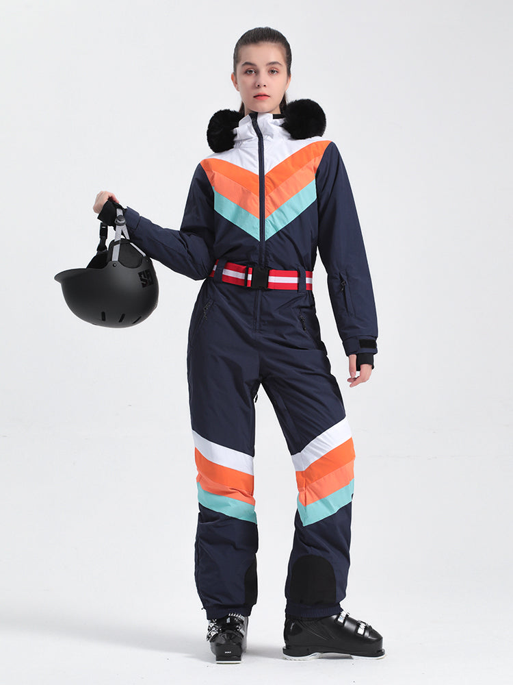 Women's Navy Blue Snow-Resistant Ventilated One-Piece Snow Suit – GSou Snow