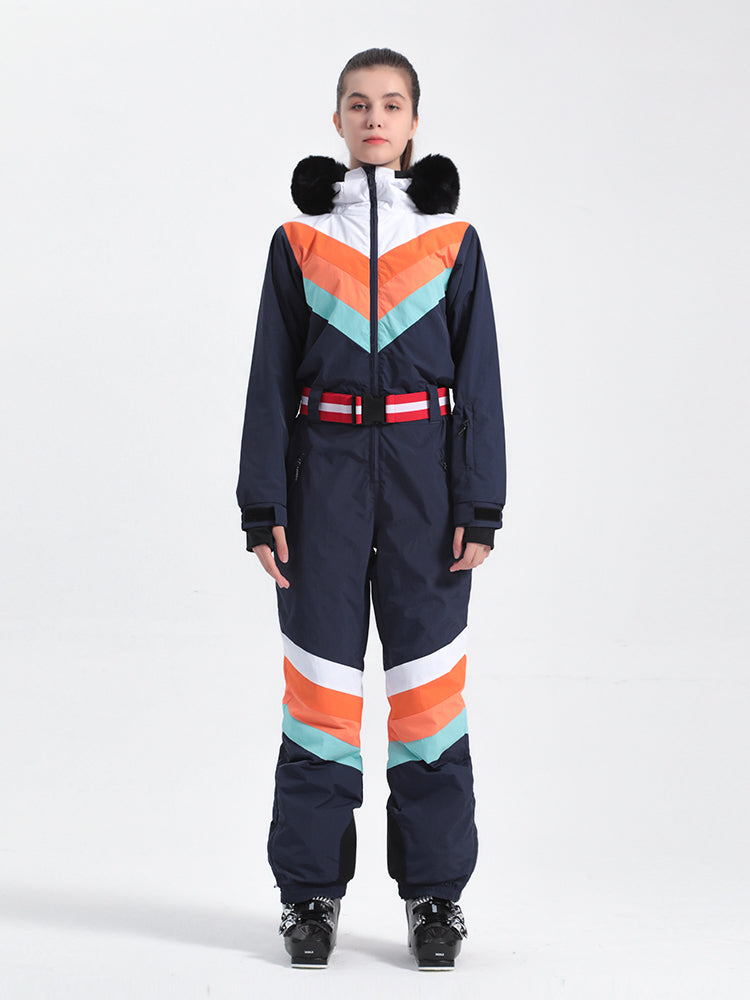 Women's Navy Blue Snow-Resistant Ventilated One-Piece Snow Suit – GSou Snow