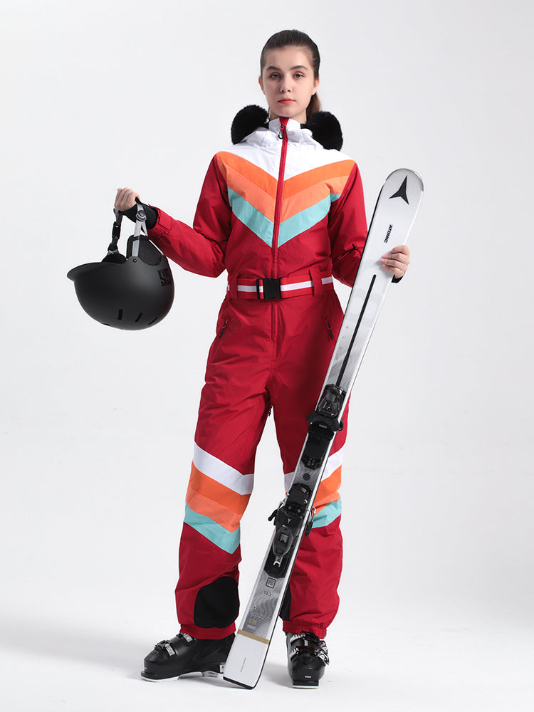 Women's Red Snow-Resistant Ventilated One-Piece Snow Suit – GSou Snow