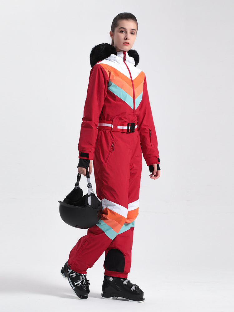 Gsou Snow Women's Unisex Color Block Retro Style One Piece Ski Suit