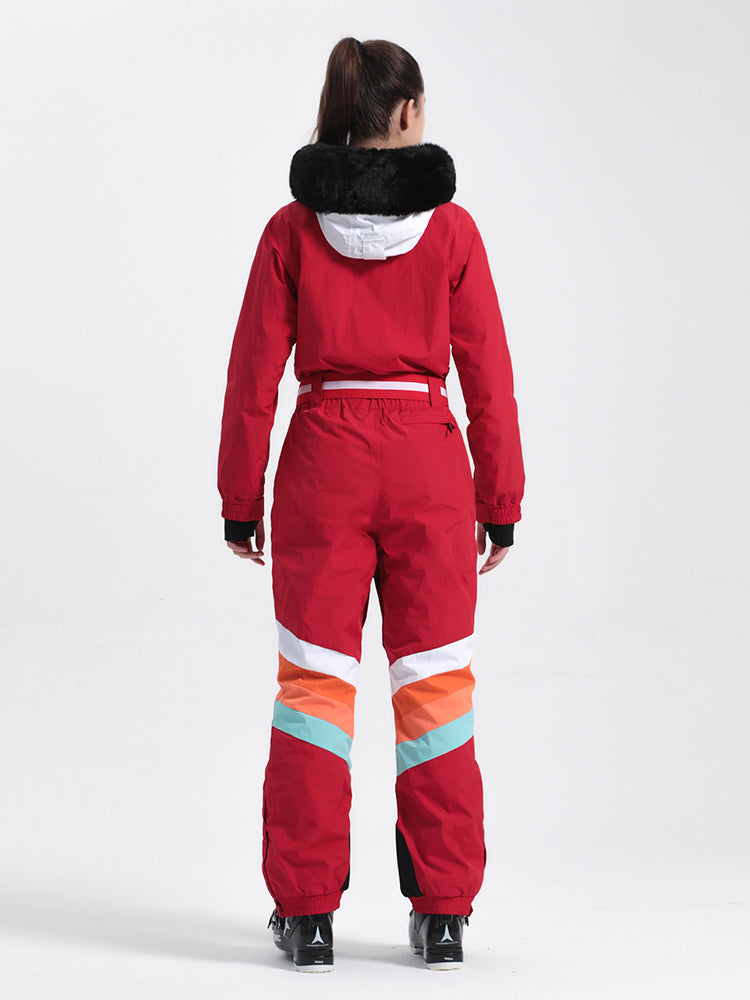 Gsou Snow Women's Unisex Color Block Retro Style One Piece Ski Suit