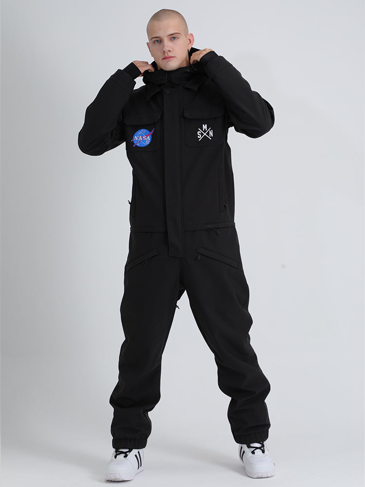 Men's One Picece Snowboard Waterproof Night Black Ski Suits