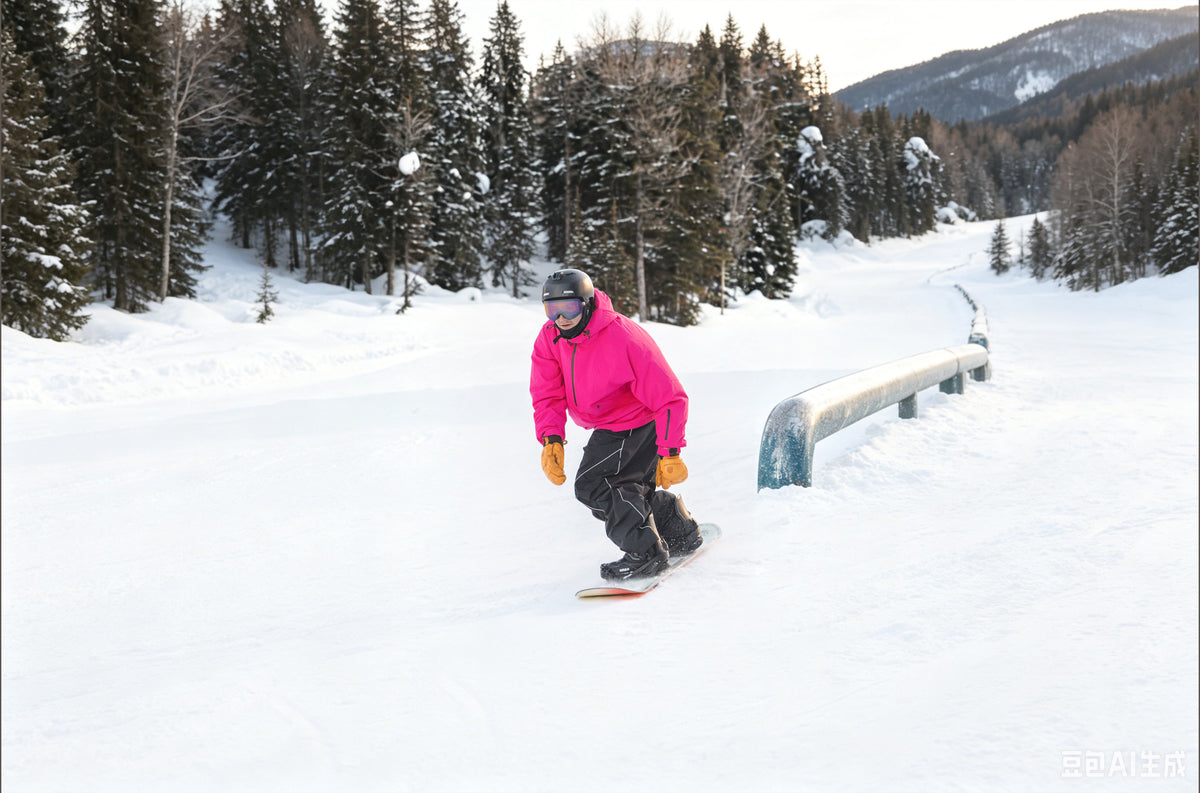 Snowboarder wearing GSouSnow snowwear on a snowy run