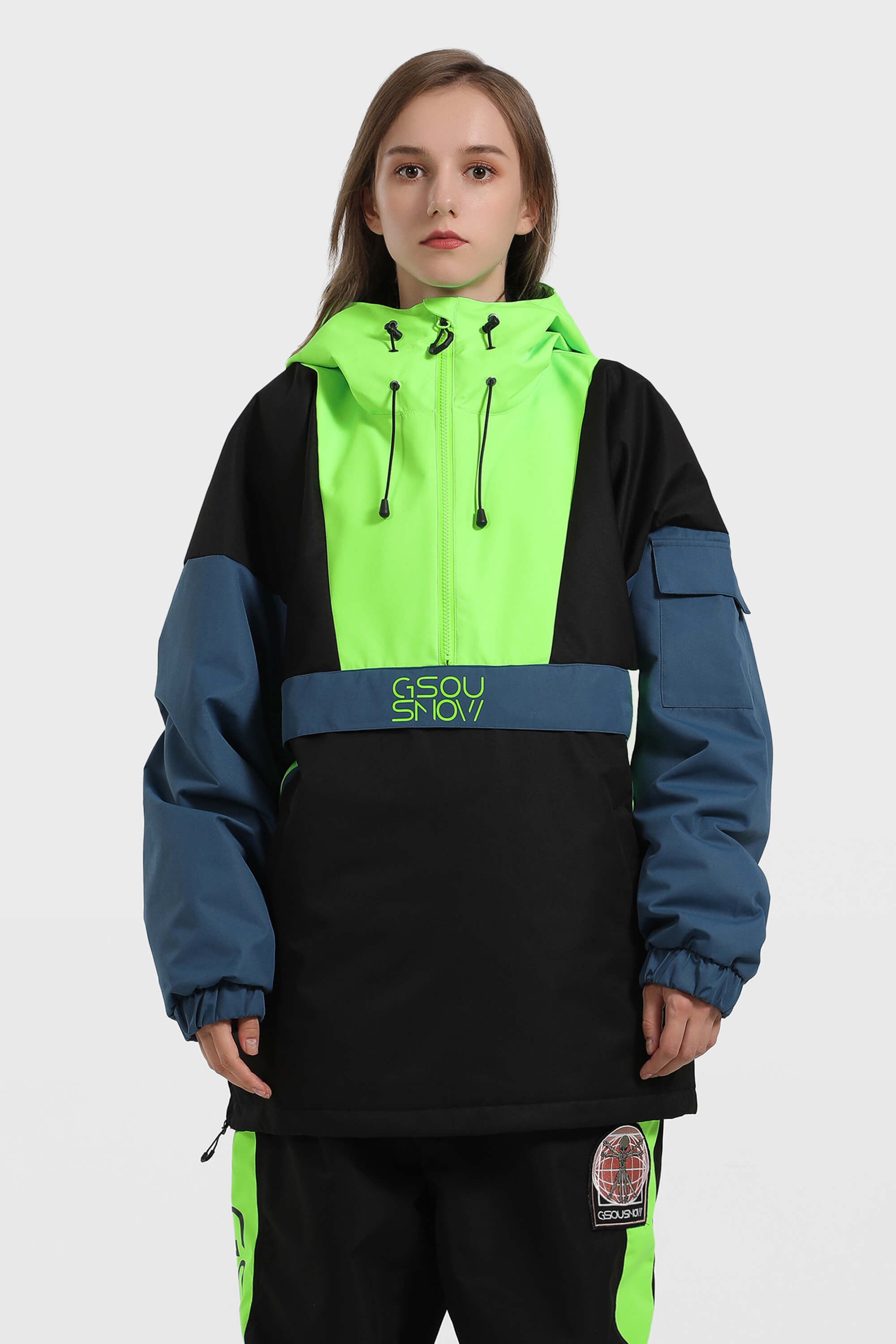 Women's Black & White Kangaroo Pocket Waterproof Baggy Snowboard