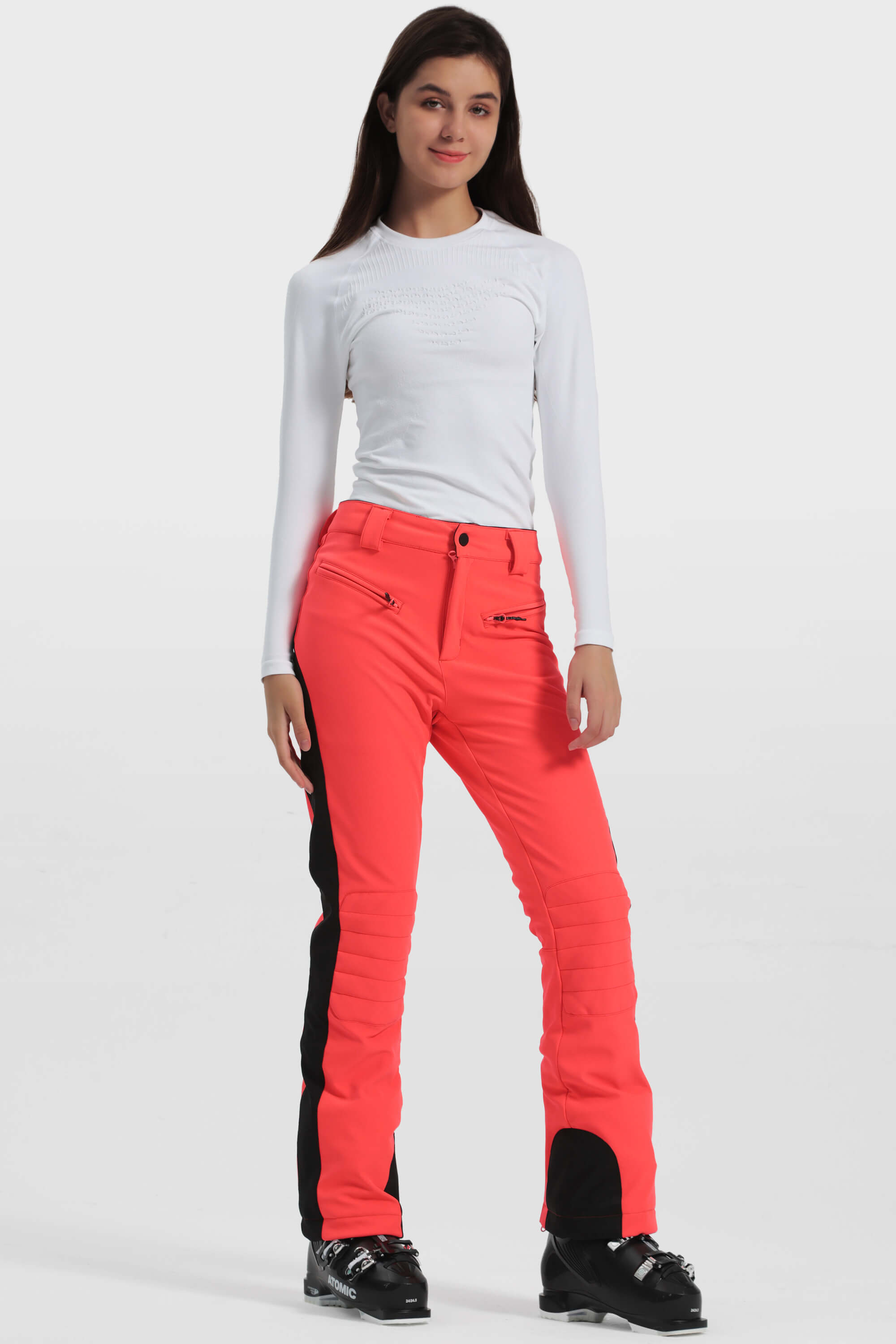 Women's Neon Coral Reinforced Knee Scuff Guard Ski Pants – GSou Snow