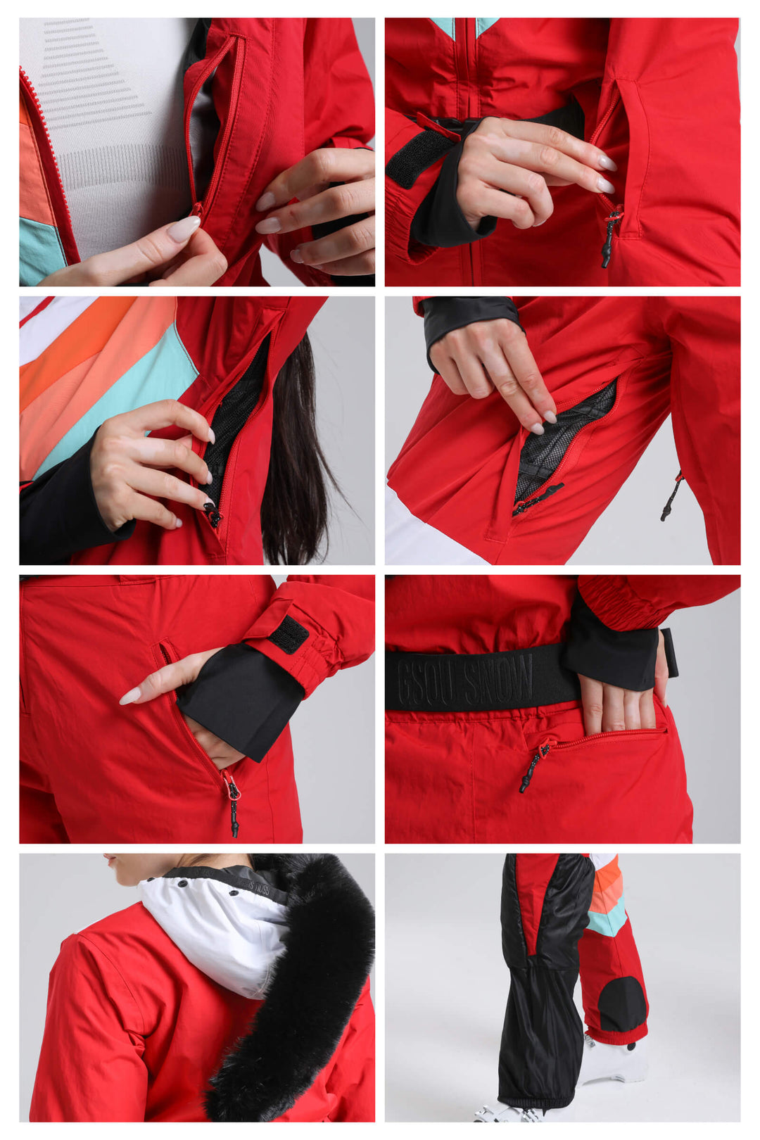 Marineblauer, schneeabweisender, belüfteter einteiliger Schneeanzug für Damen 