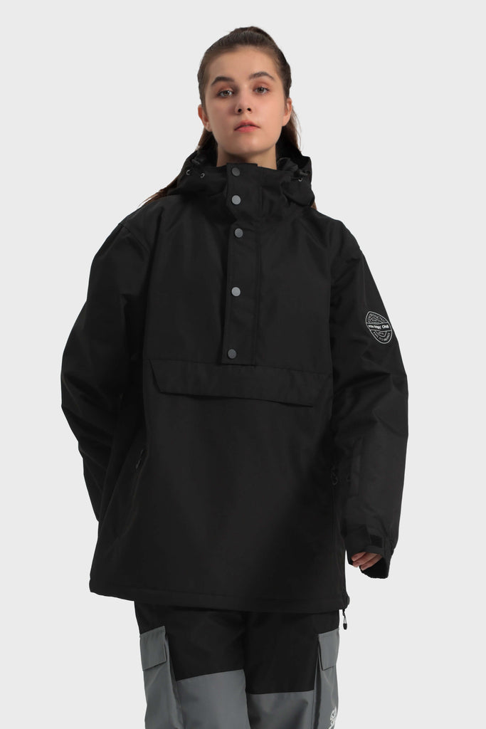 【新品タグ付き】GSOU  スノーボードウェア Women's Black Loose-Fit Multi-Snap Closure Waterproof Snow Anorak