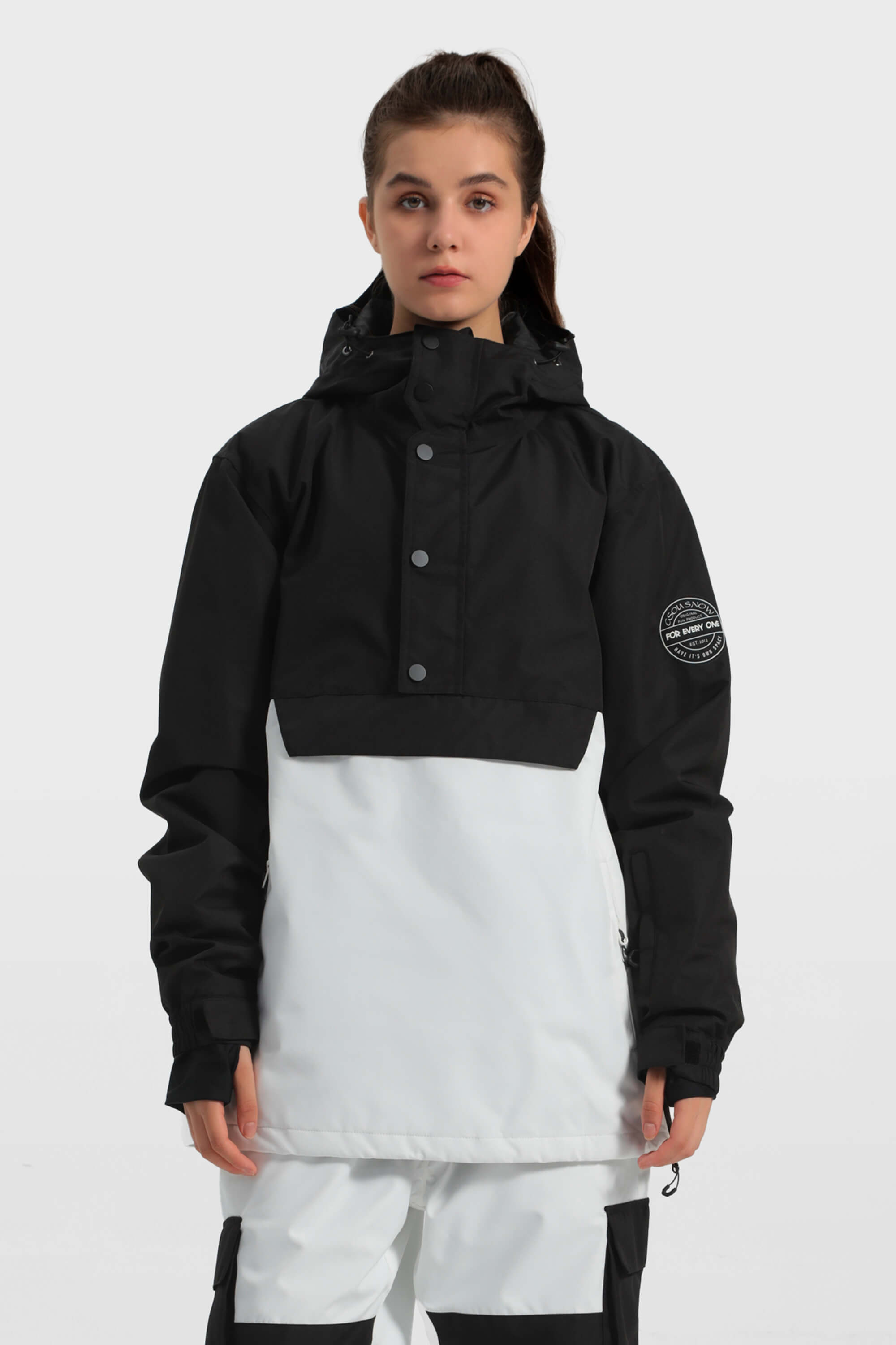 Women's Black & White Loose-Fit Multi-Snap Closure Waterproof Snow