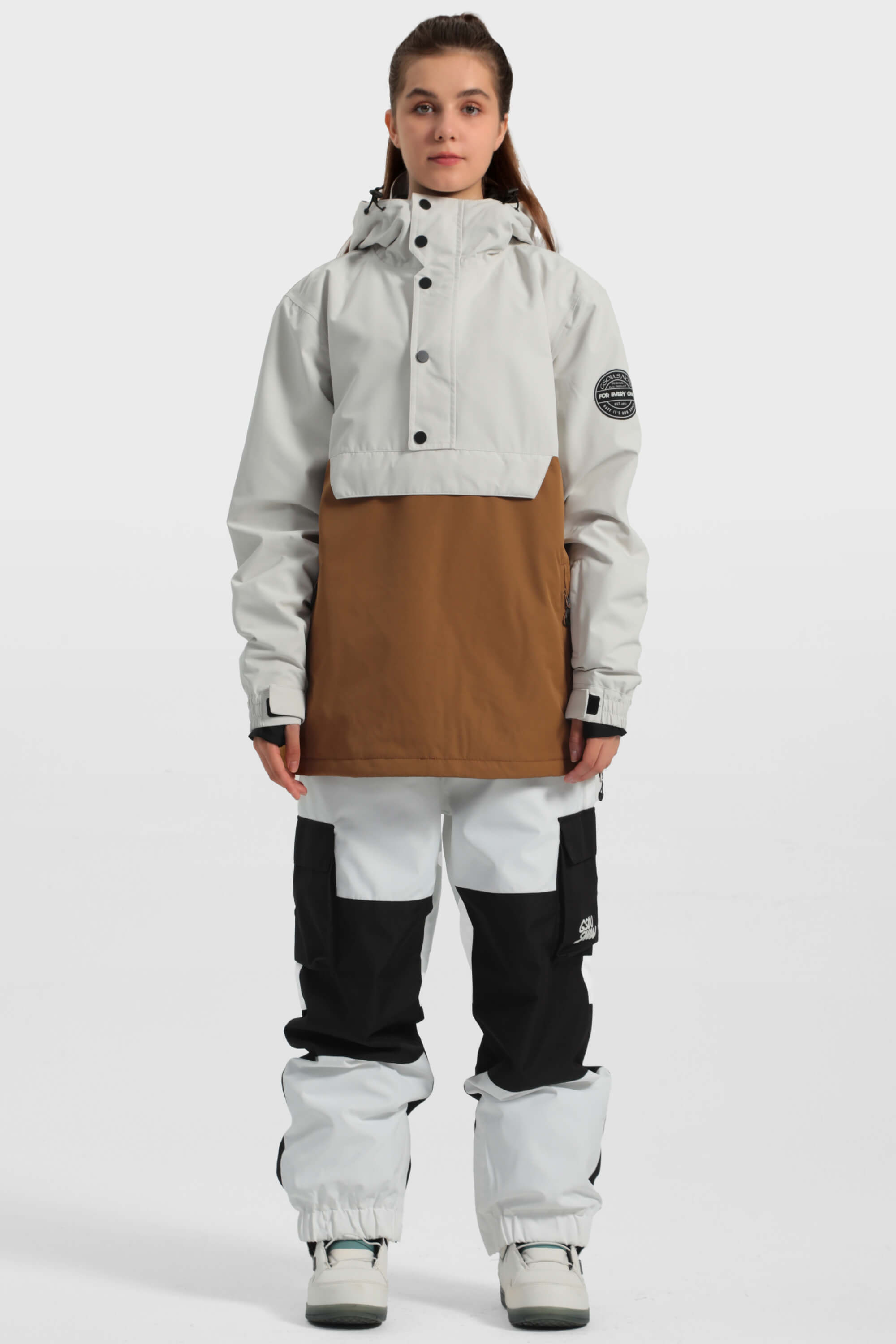 Women's Black & White Loose-Fit Multi-Snap Closure Waterproof Snow