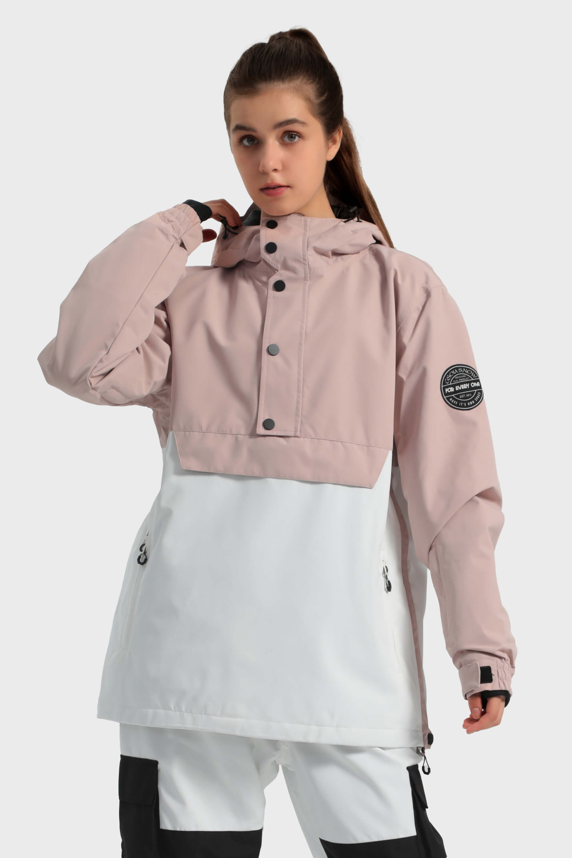 Women's Pink & White Loose-Fit Multi-Snap Closure Waterproof Snow