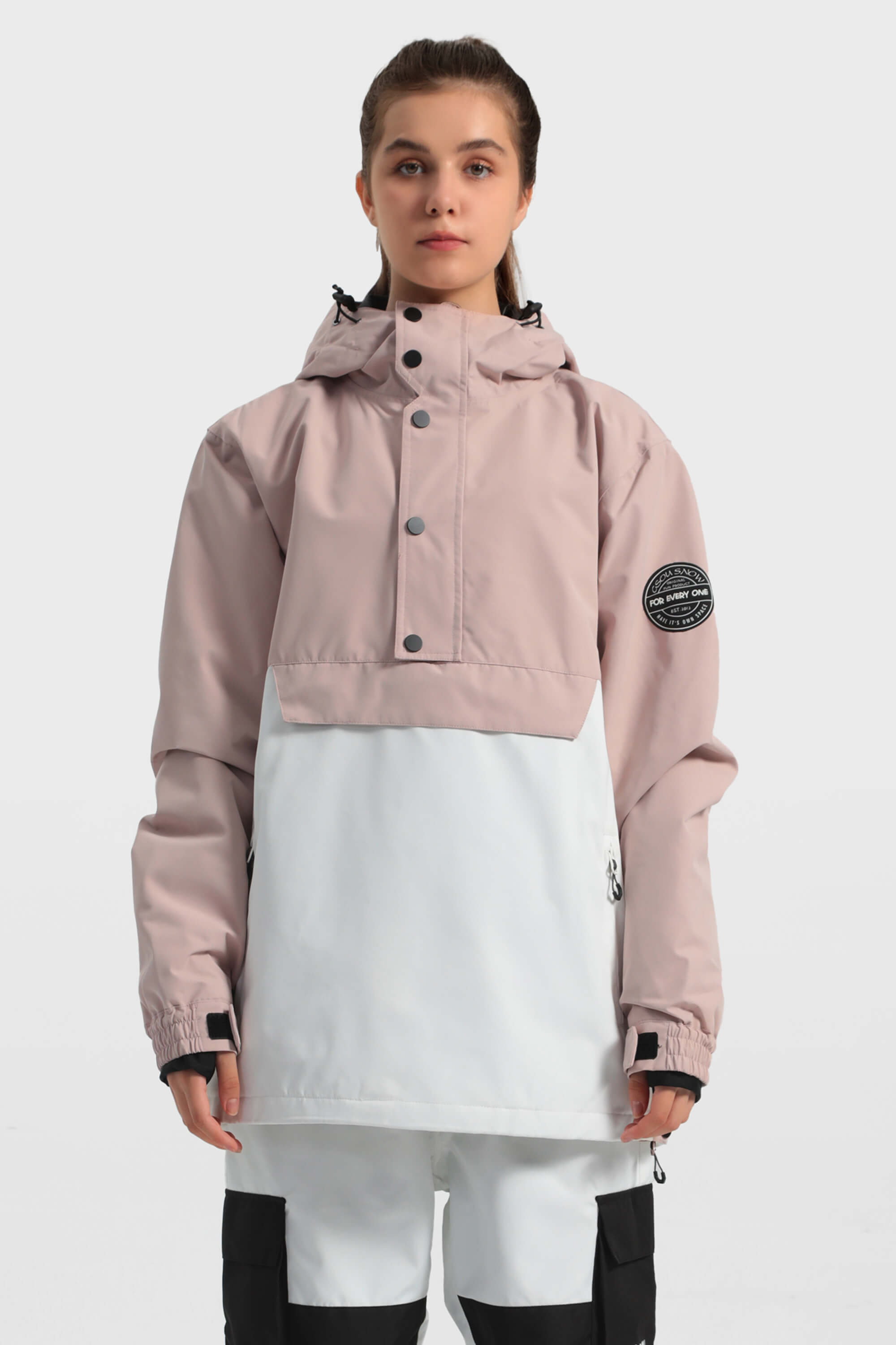 Women's Black & White Loose-Fit Multi-Snap Closure Waterproof Snow