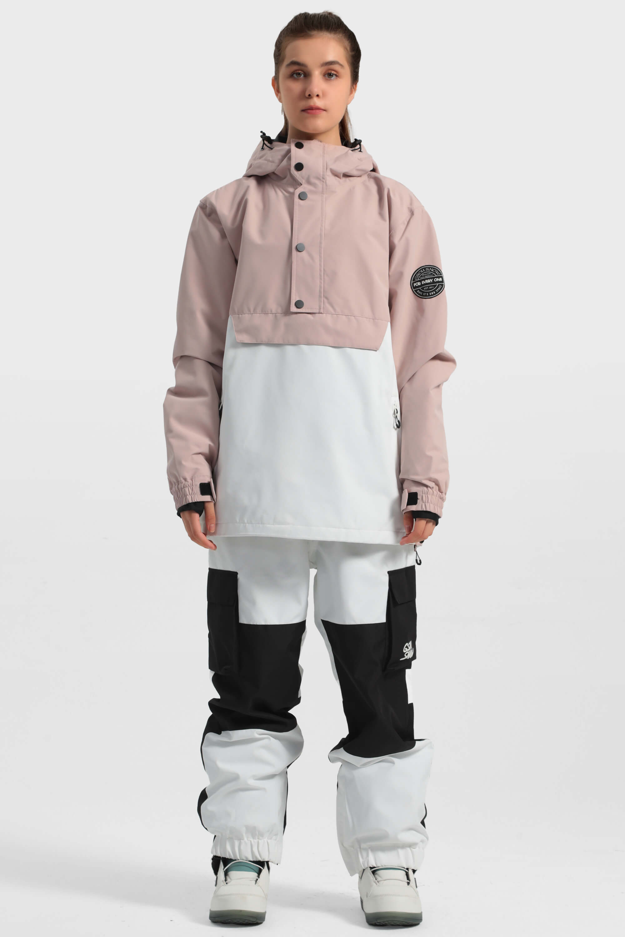 Women's Black & White Loose-Fit Multi-Snap Closure Waterproof Snow