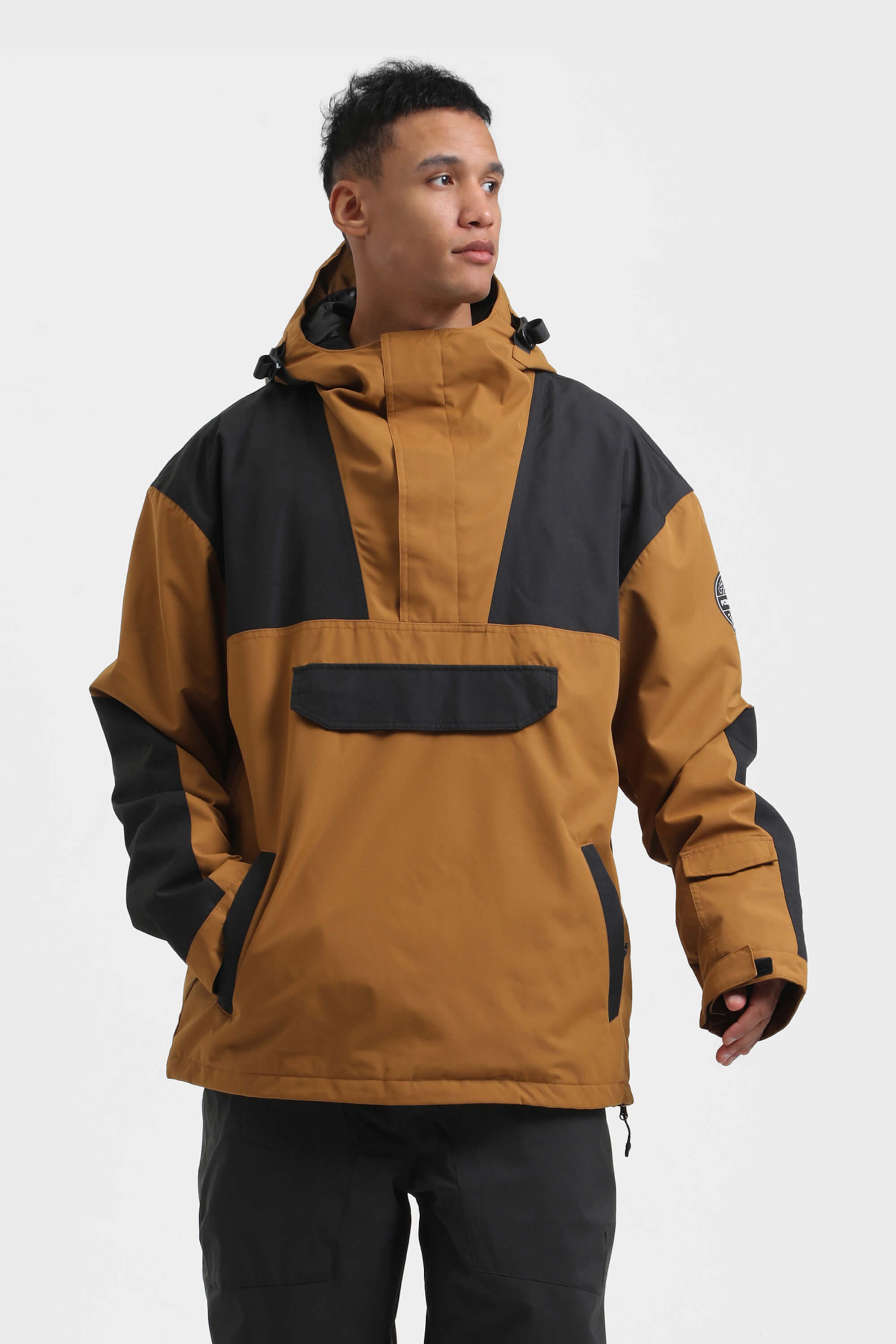 Men's Brown & Black Color-Block Insulated Snow Anoraks – GSou Snow