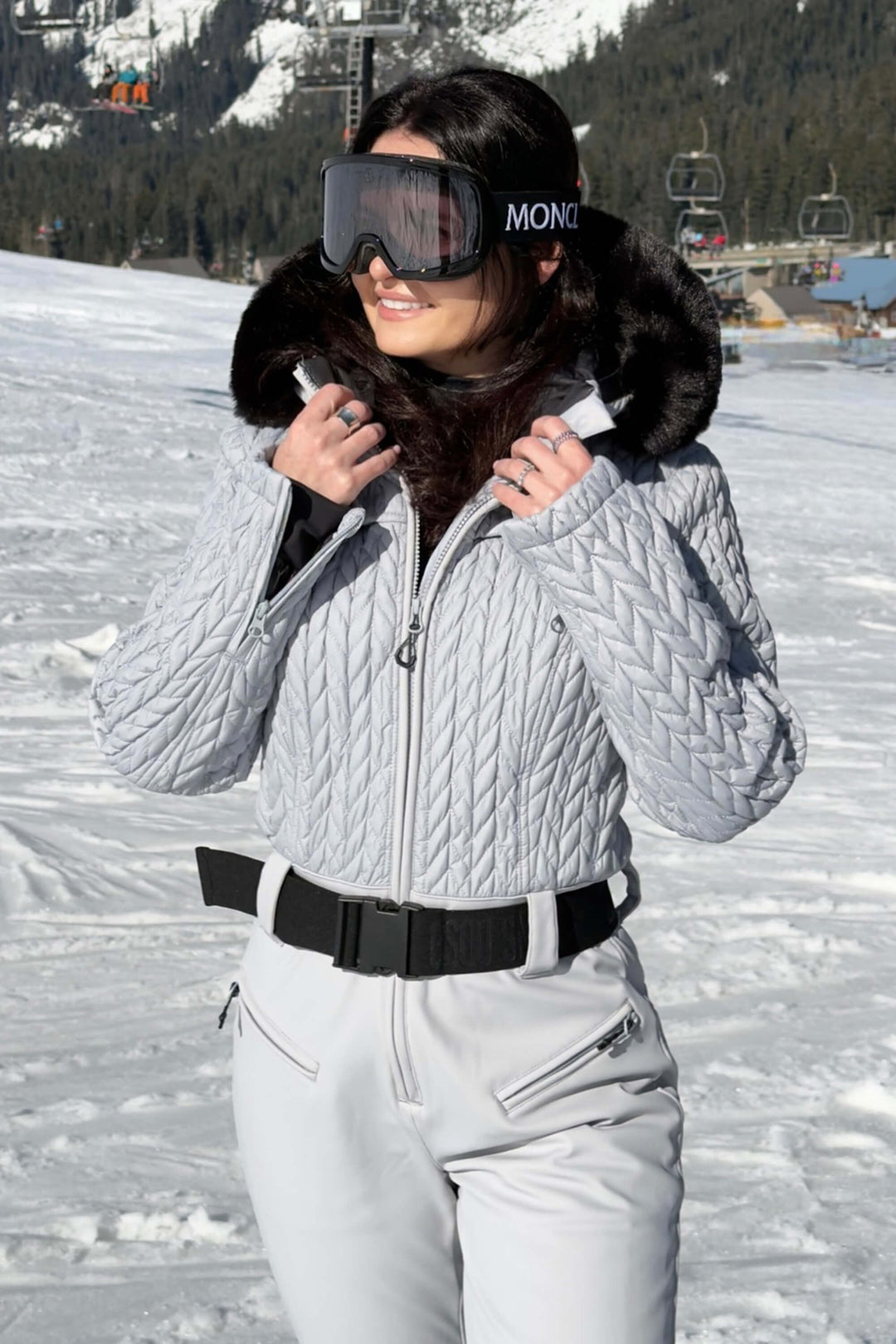 Women's Pink Full Shirred Design One-Piece Ski Suit