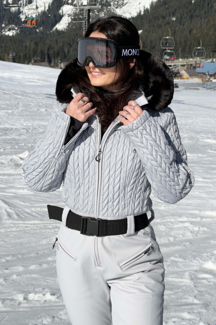 Women's Pink Full Shirred Design One-Piece Ski Suit
