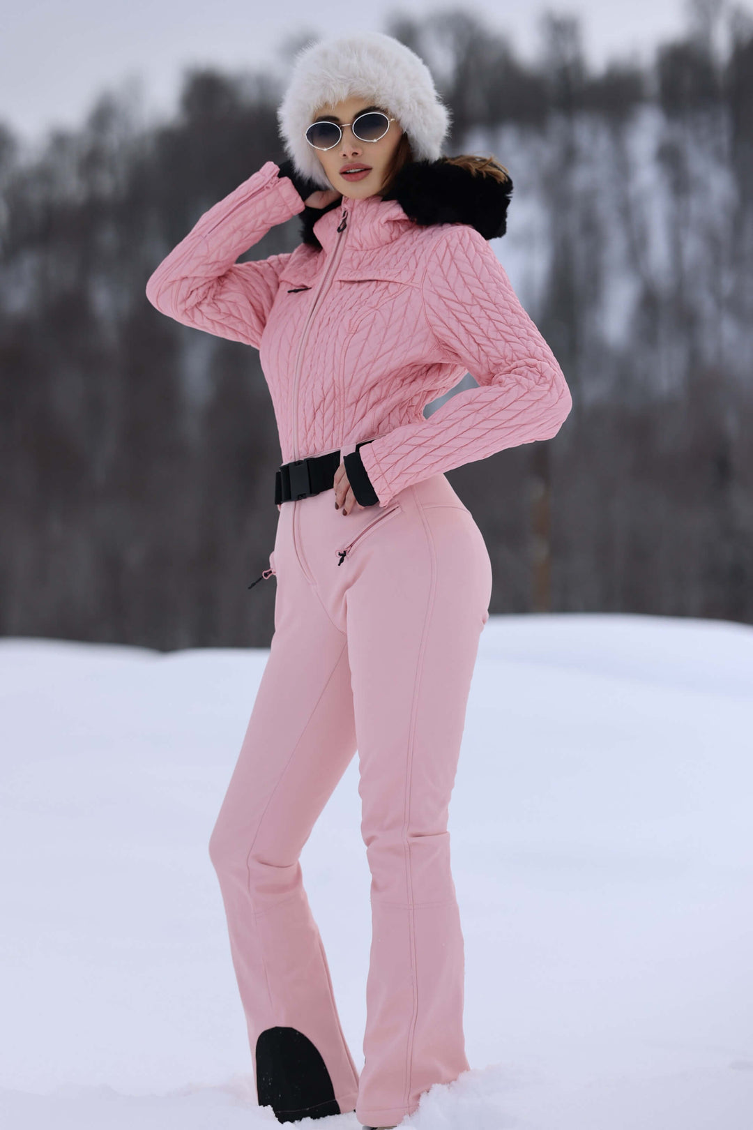 Women's Neon Red Full Shirred Design One-Piece Ski Suit
