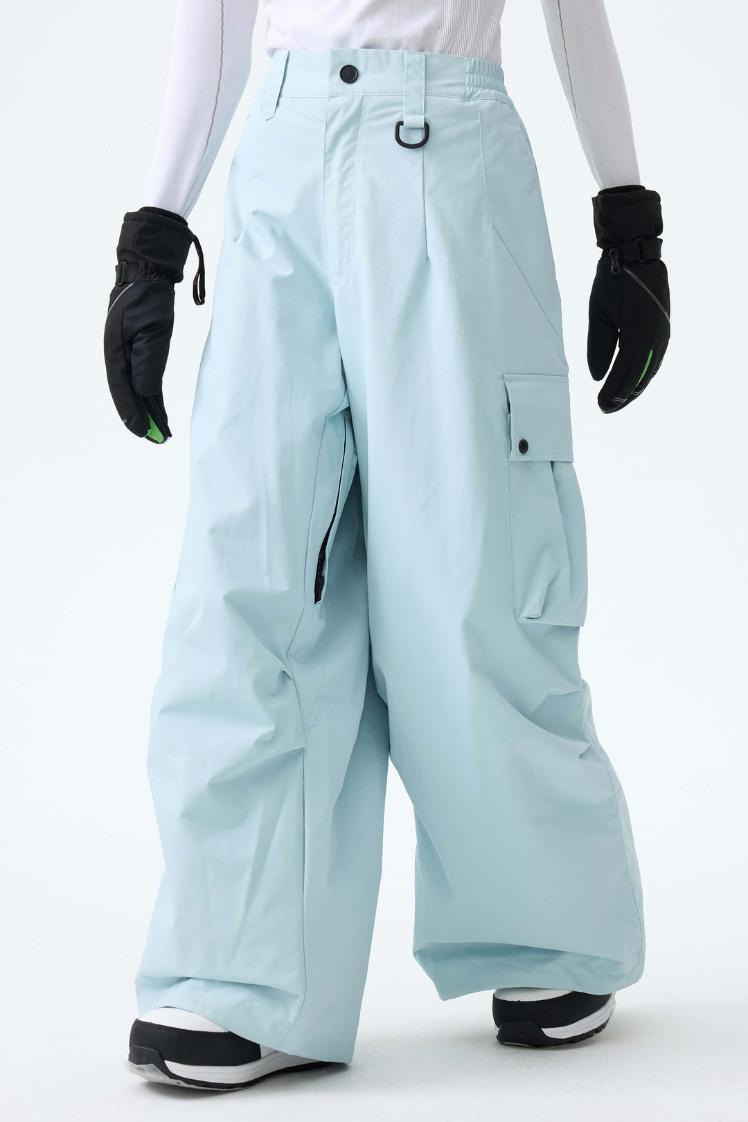 Women's Ice Blue Lightweight Inner Leg Vents Baggy Snow Pants