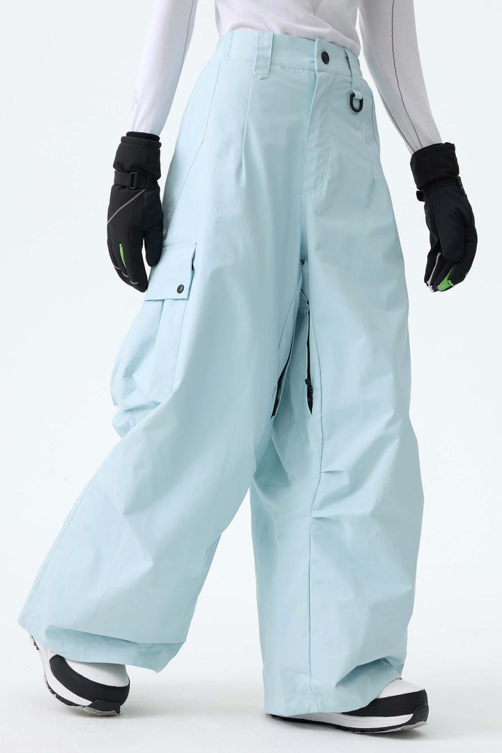 Women's Ice Blue Lightweight Inner Leg Vents Baggy Snow Pants