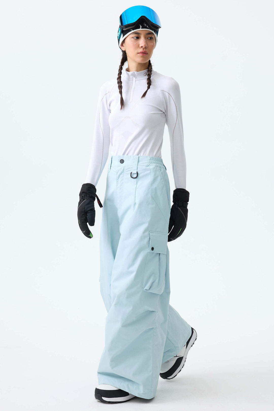 Women's Ice Blue Lightweight Inner Leg Vents Baggy Snow Pants