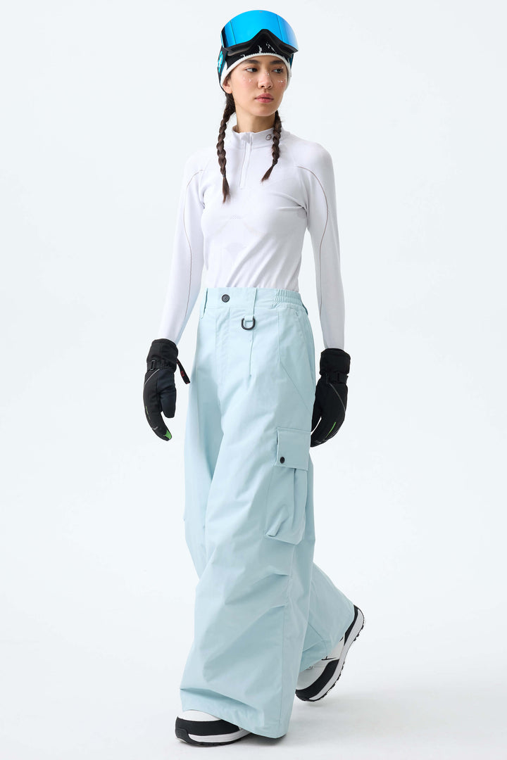 Women's Ice Blue Lightweight Inner Leg Vents Baggy Snow Pants