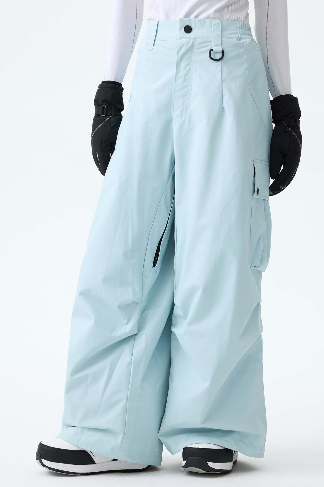 Women's Ice Blue Lightweight Inner Leg Vents Baggy Snow Pants