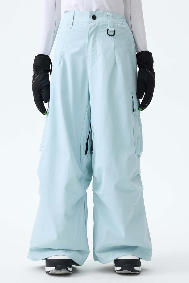 Women's Ice Blue Lightweight Inner Leg Vents Baggy Snow Pants