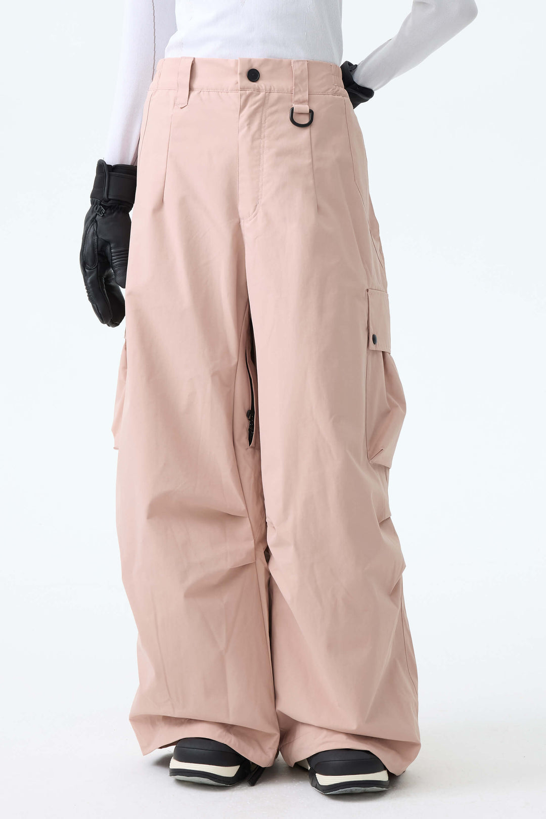 Women's Pink Lightweight Inner Leg Vents Baggy Snow Pants