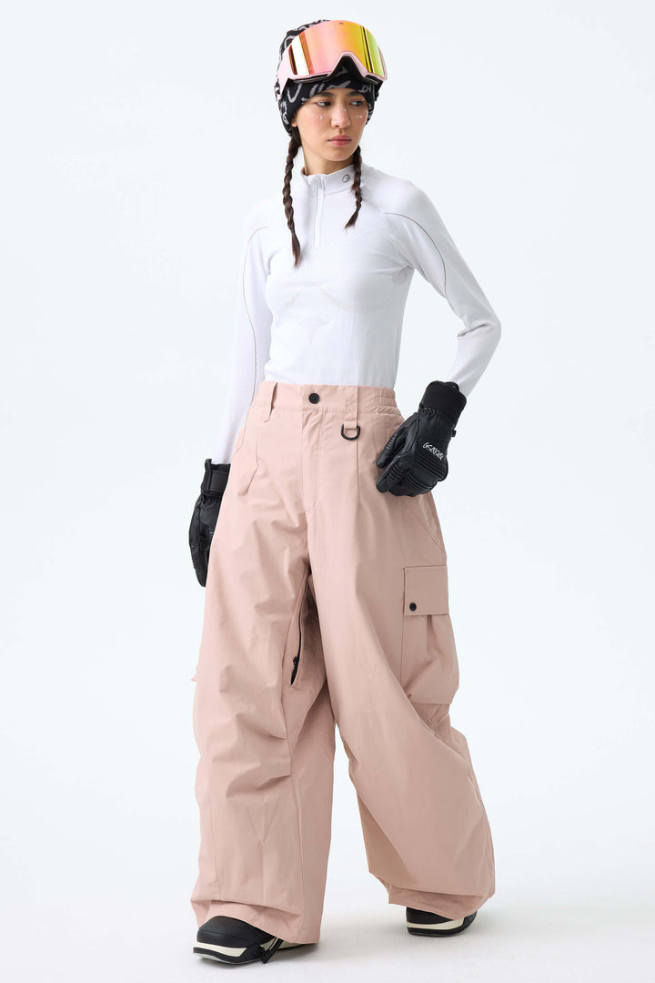 Women's Ice Blue Lightweight Inner Leg Vents Baggy Snow Pants