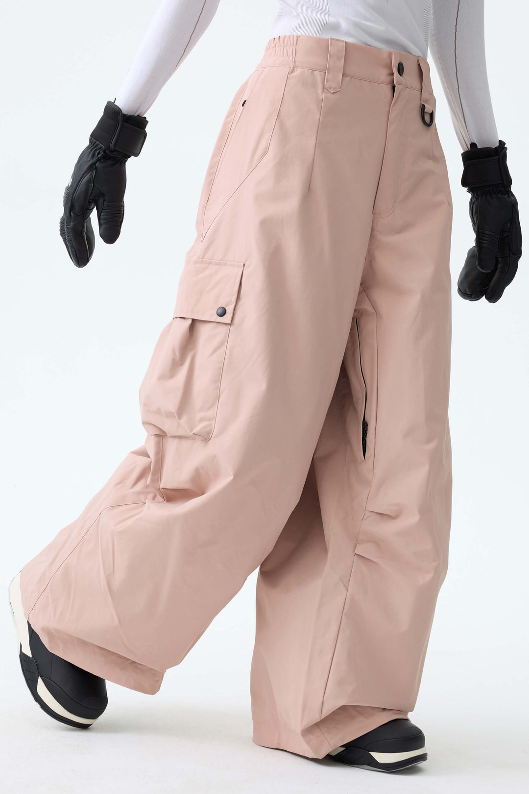 Women's Pink Lightweight Inner Leg Vents Baggy Snow Pants