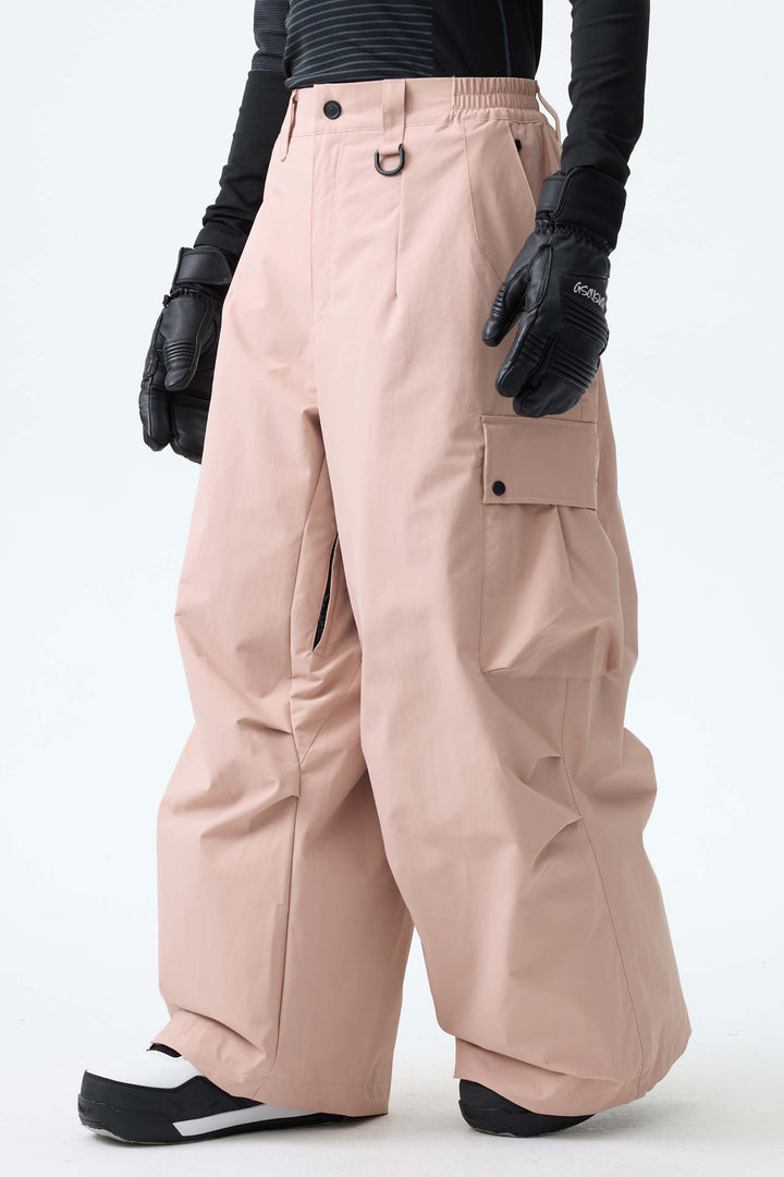 Men's Pink Lightweight Inner Leg Vents Baggy Snow Pants