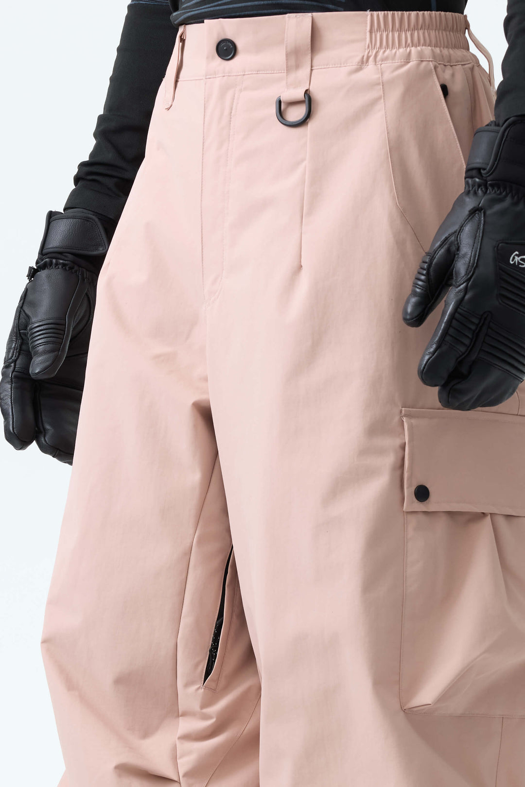 Men's Pink Lightweight Inner Leg Vents Baggy Snow Pants