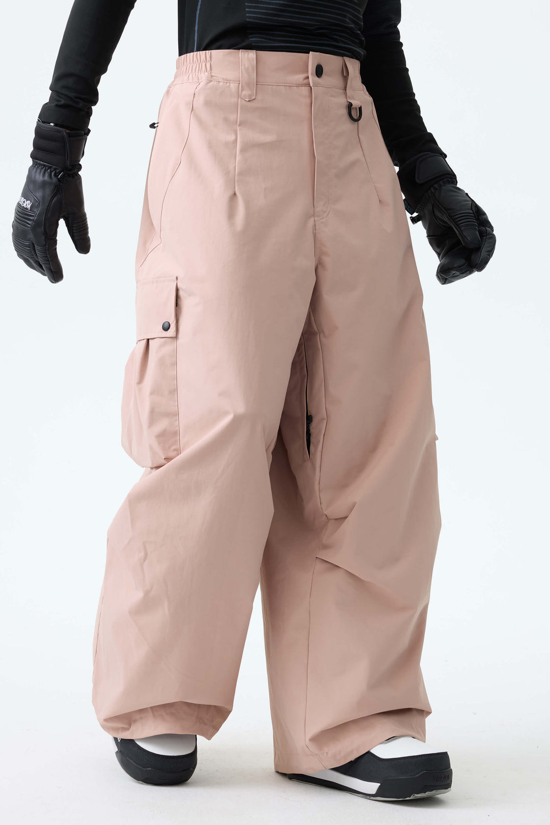Men's Pink Lightweight Inner Leg Vents Baggy Snow Pants
