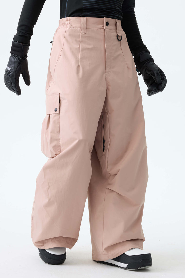 Men's Pink Lightweight Inner Leg Vents Baggy Snow Pants