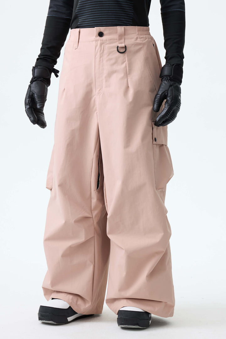 Men's Pink Lightweight Inner Leg Vents Baggy Snow Pants
