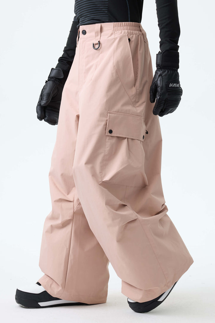 Men's Pink Lightweight Inner Leg Vents Baggy Snow Pants