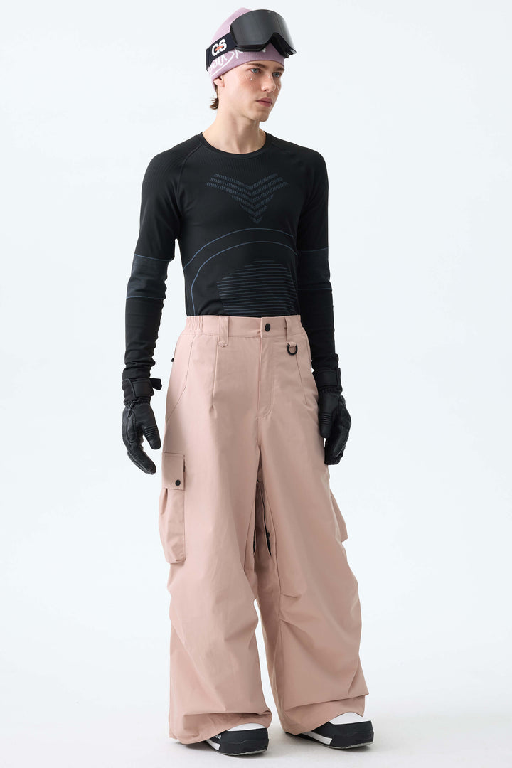 Men's Pink Lightweight Inner Leg Vents Baggy Snow Pants