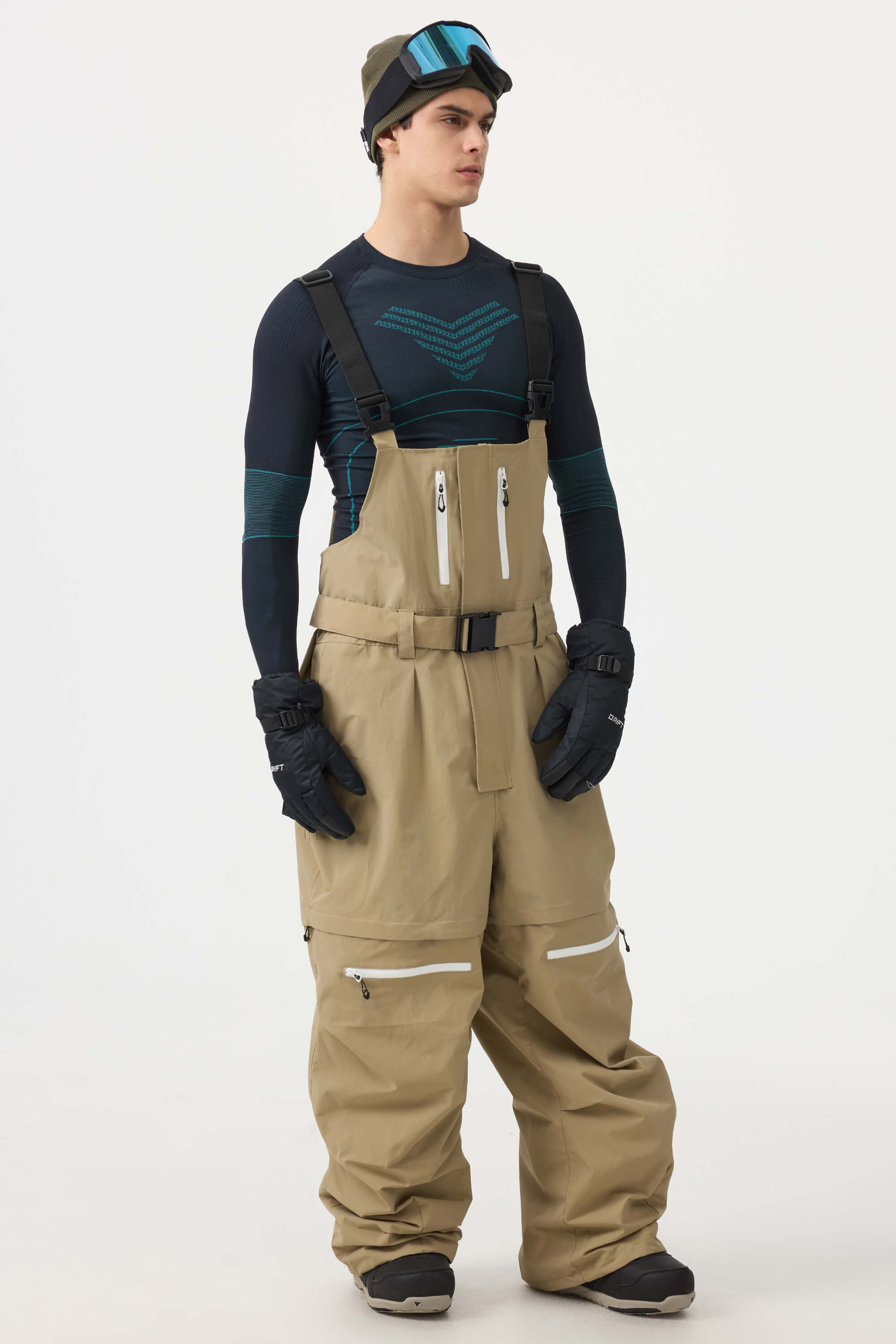 Men's Khaki Zip-Off Legs Multi-pocket Baggy Snow Bibs – GSou Snow