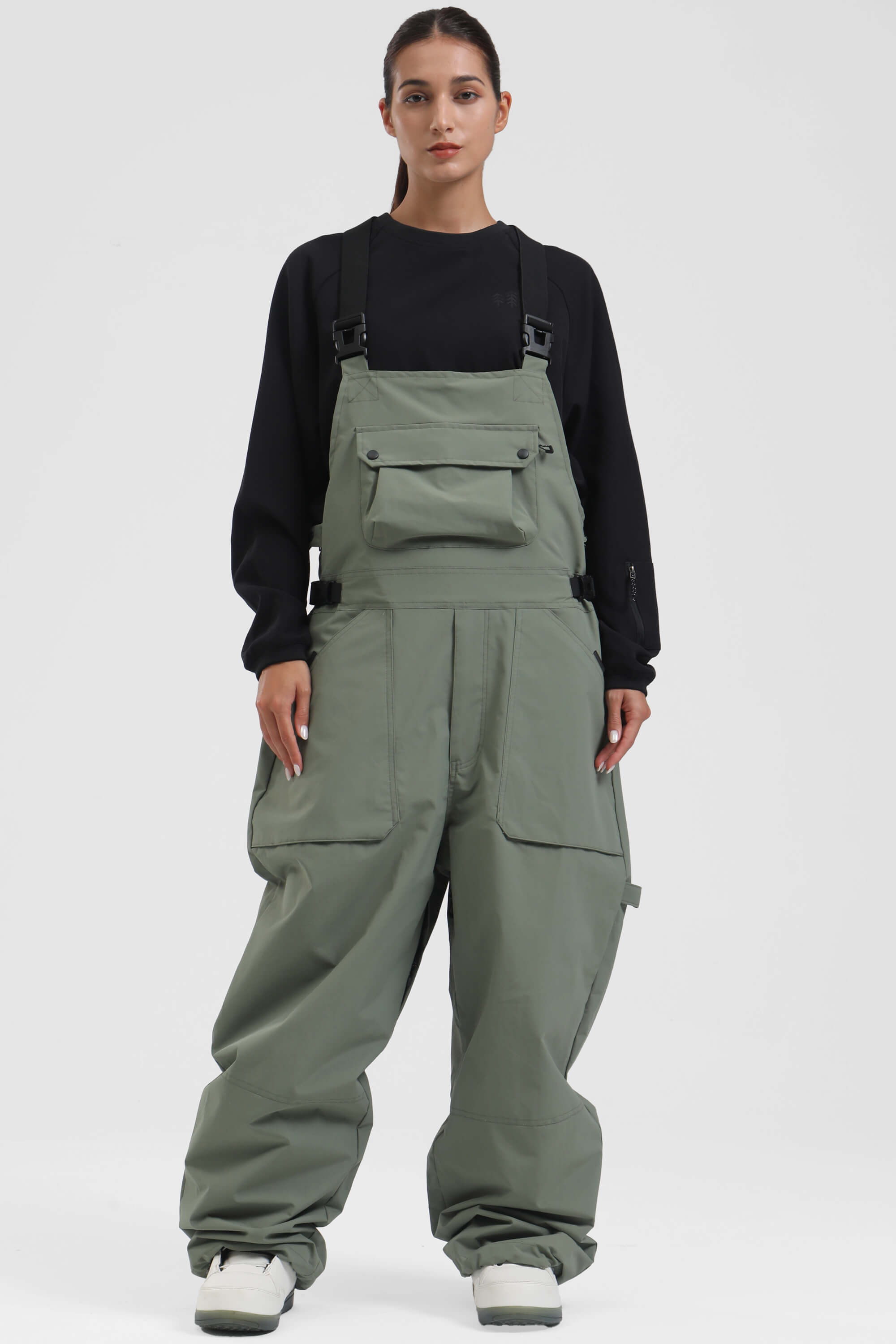 Unisex Army Green Two-way Side Zippers Baggy Snow Bibs – GSou Snow