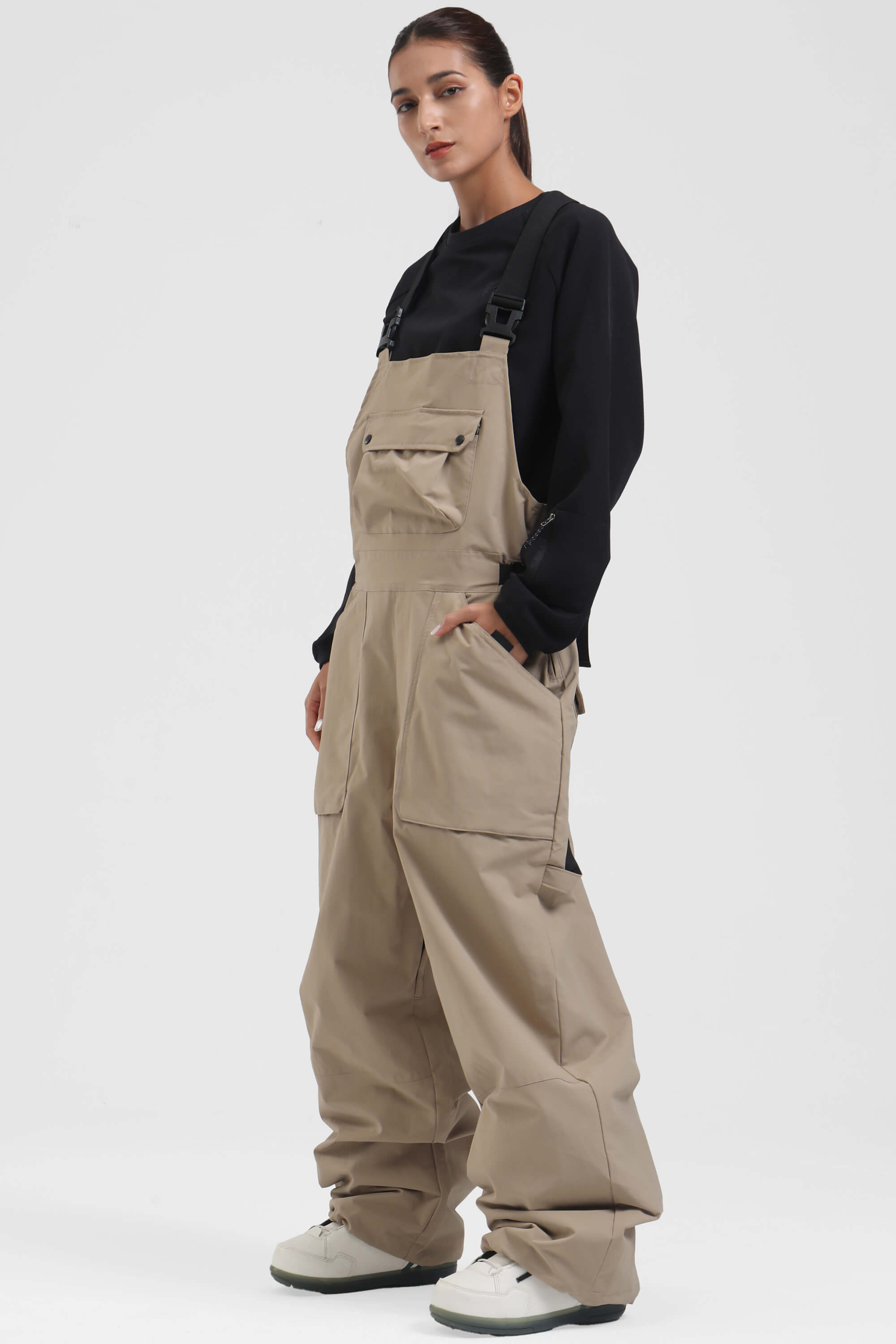 Unisex Black Two-way Side Zippers Baggy Snow Bibs – GSou Snow