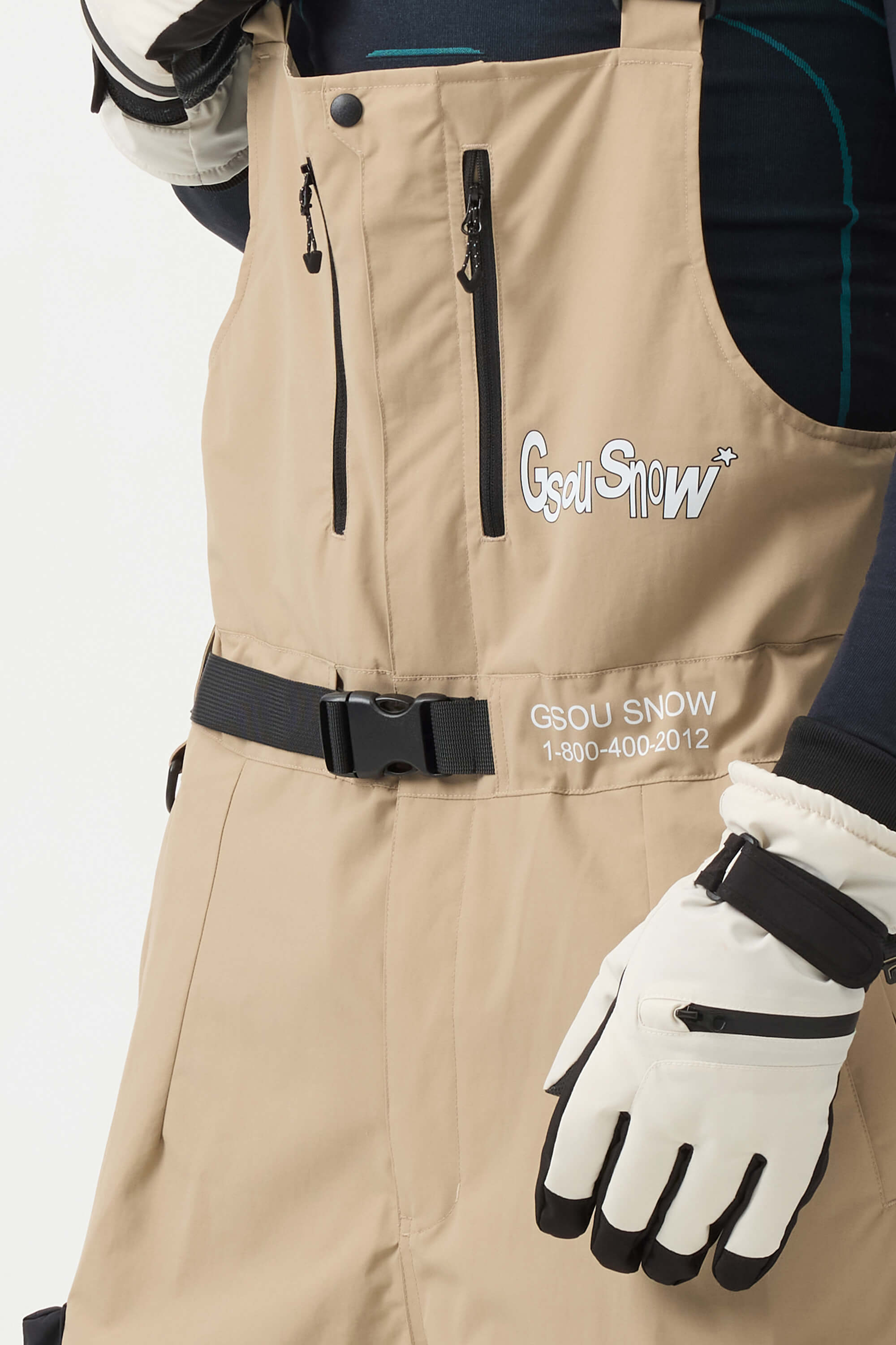 Men's Red Workwear Style Built-in Belt Super Baggy Snow Bibs