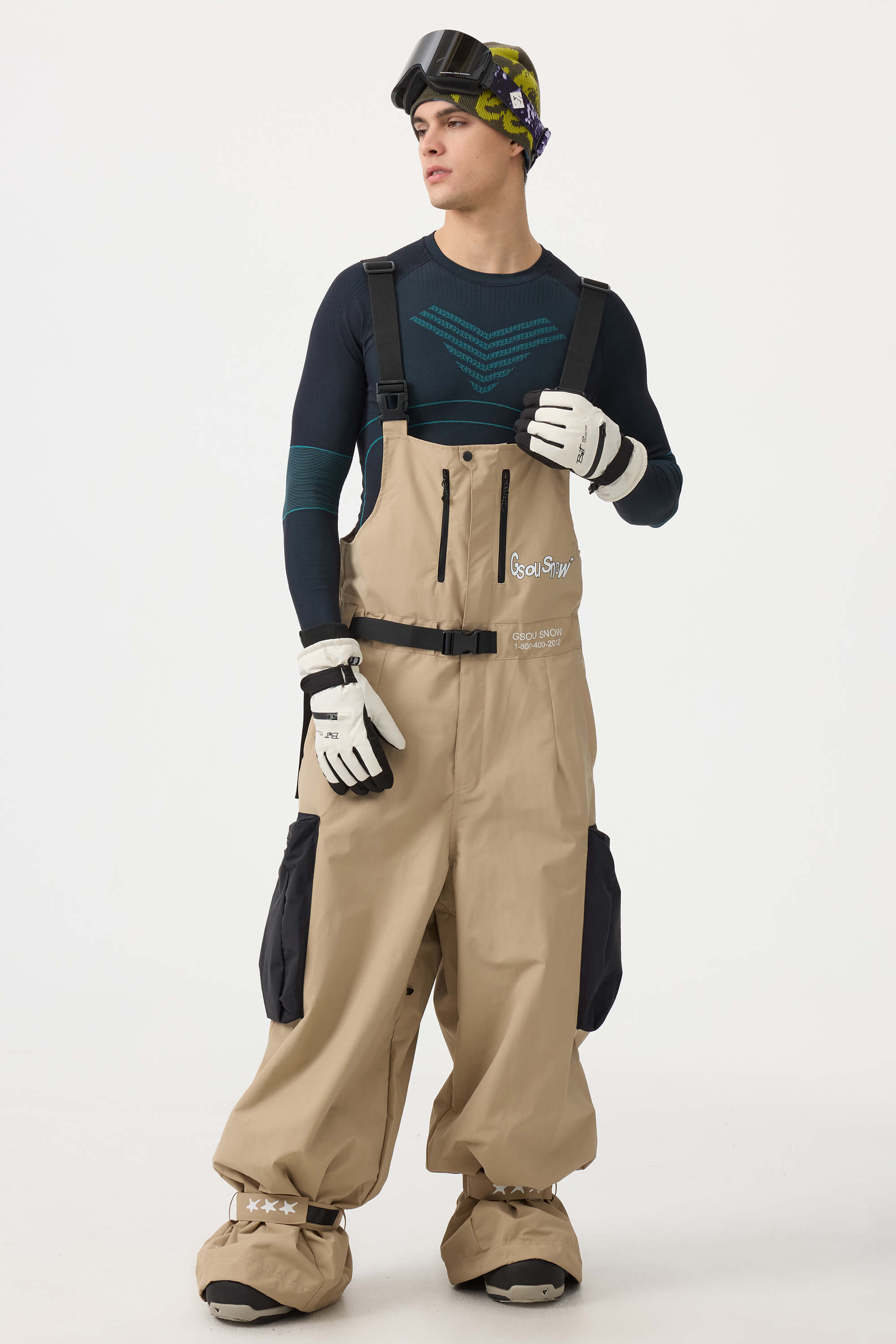 Men's Khaki Workwear Style Built-in Belt Super Baggy Snow