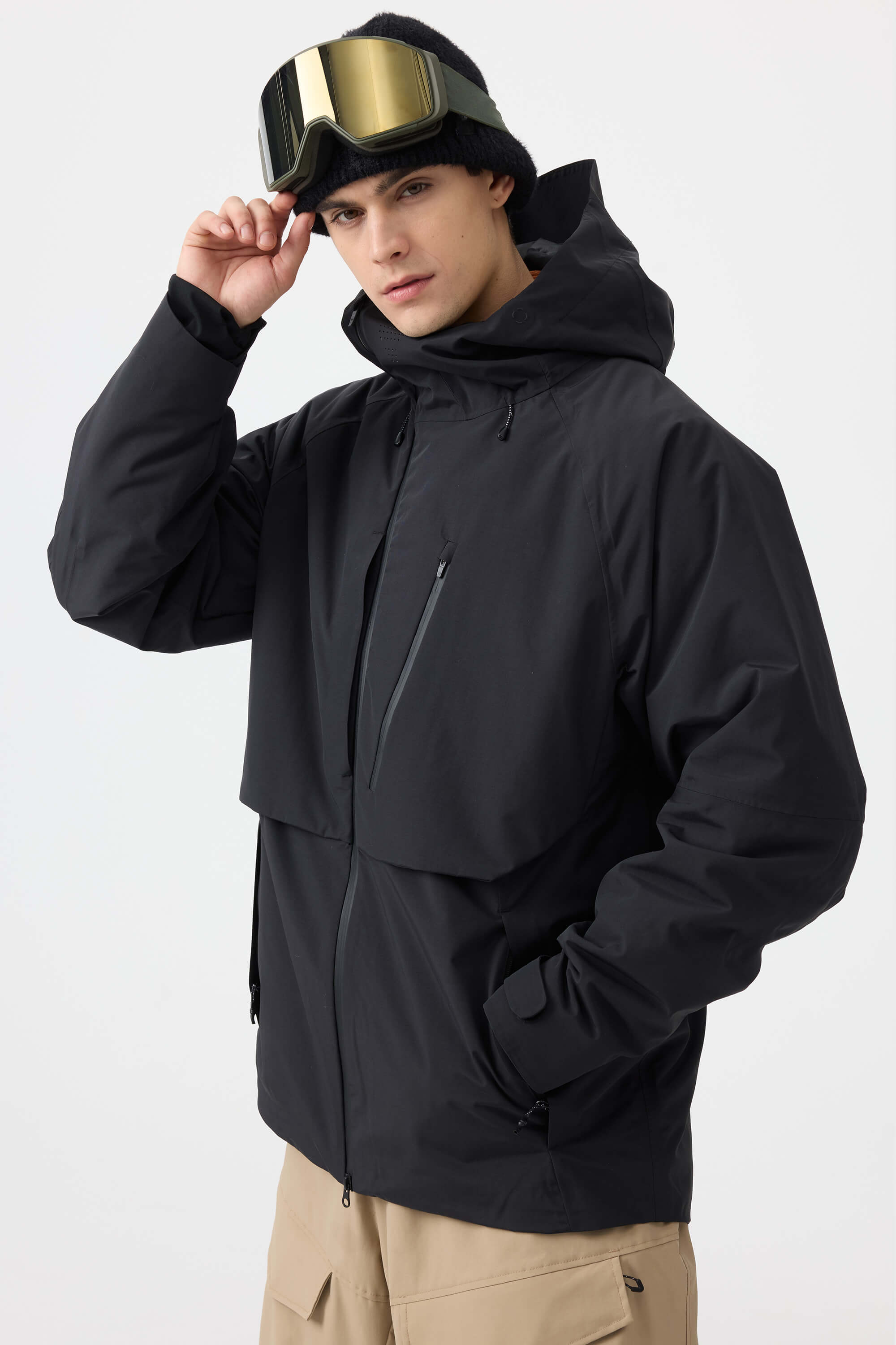 Men's Black Face Vented Multi-pocket Fully Waterproof Snow Jacket
