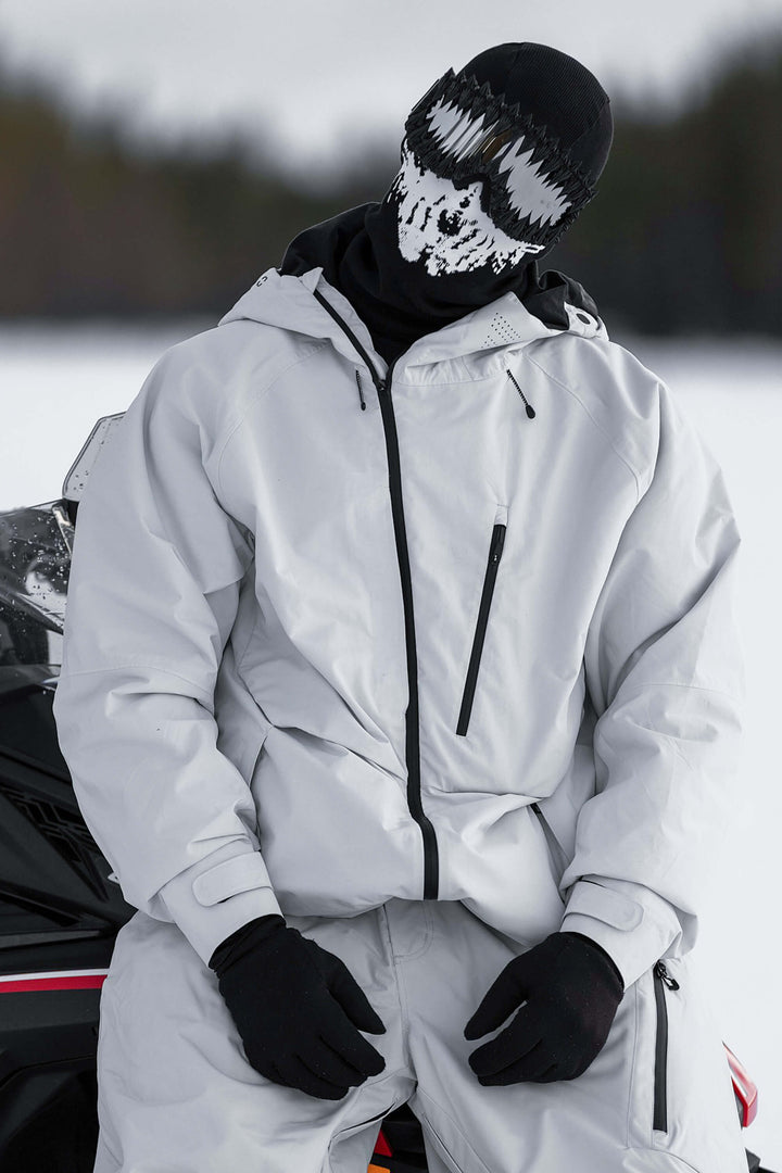 メンズ ブラック フェイスベント付き マルチポケット 完全防水 スノージャケット