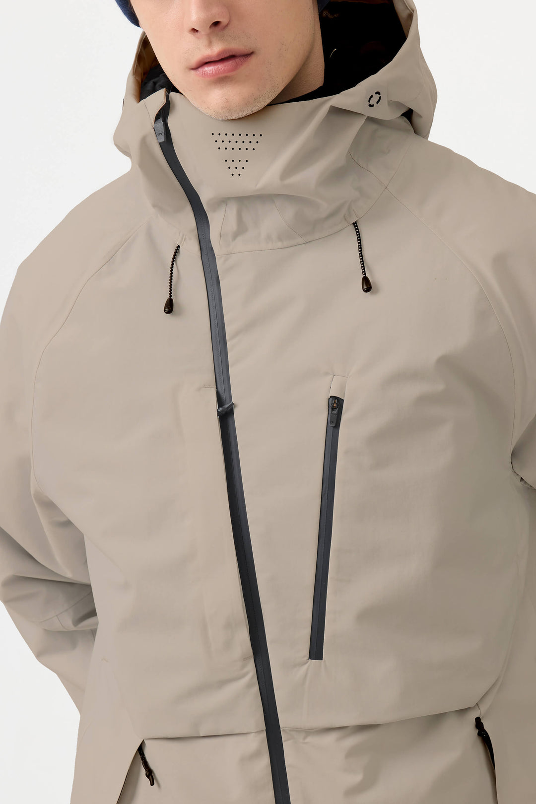 Weiße, vollständig wasserdichte Schneejacke für Herren mit Belüftung und mehreren Taschen 