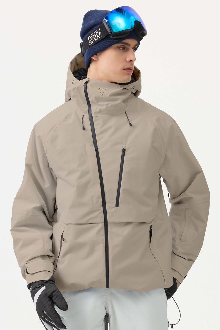 Weiße, vollständig wasserdichte Schneejacke für Herren mit Belüftung und mehreren Taschen 