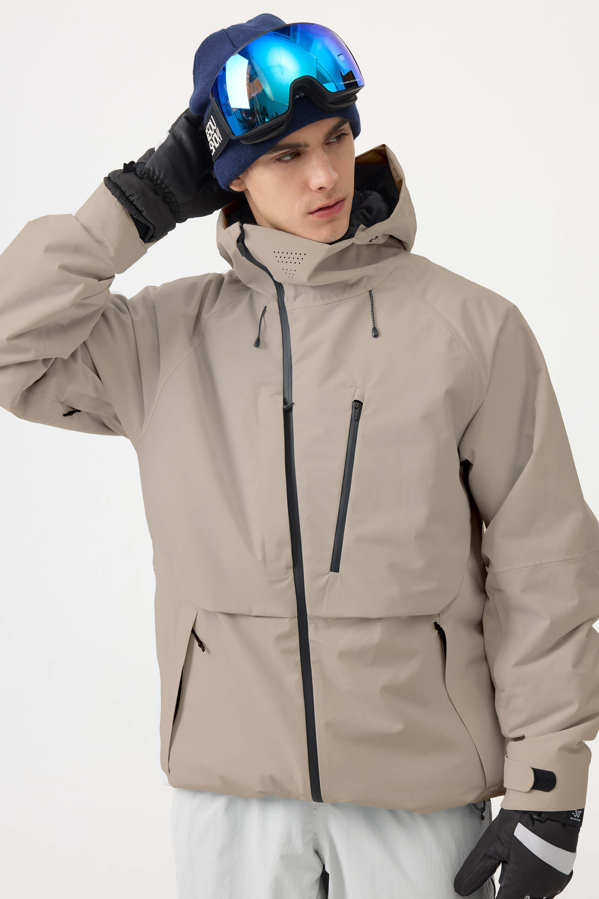 Men's Black Face Vented Multi-pocket Fully Waterproof Snow Jacket