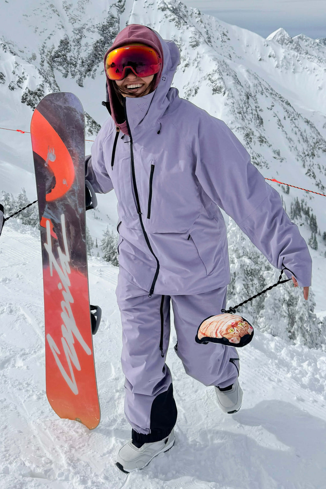 Giacca da neve da donna lavanda con tasche multiple, ventilata e completamente impermeabile